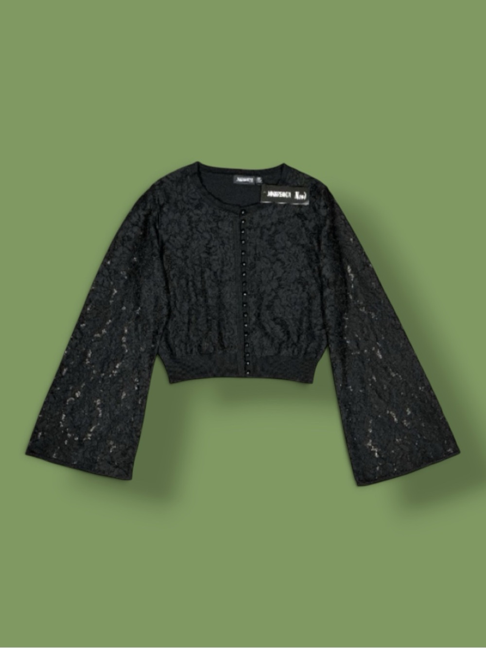 Jawbreaker Cardigan Sweater Black Floral Lace Cropped Bell Sleeve 12/14 NWT